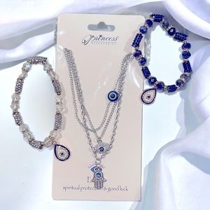 NEW 2 SET Evil Eye Triple Layered Necklace with Bracelet